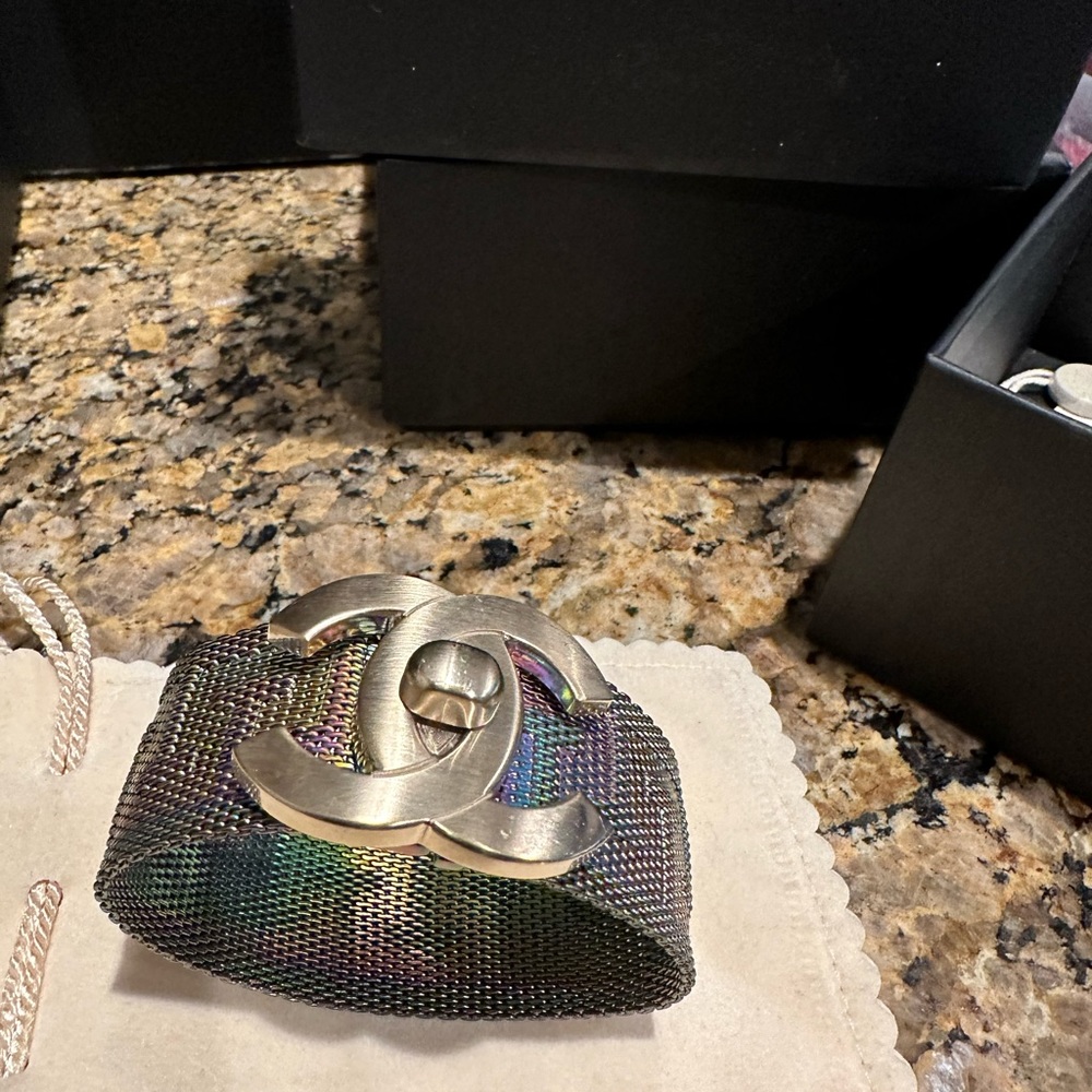 Chanel RARE embossed metal mesh bracelet EUC